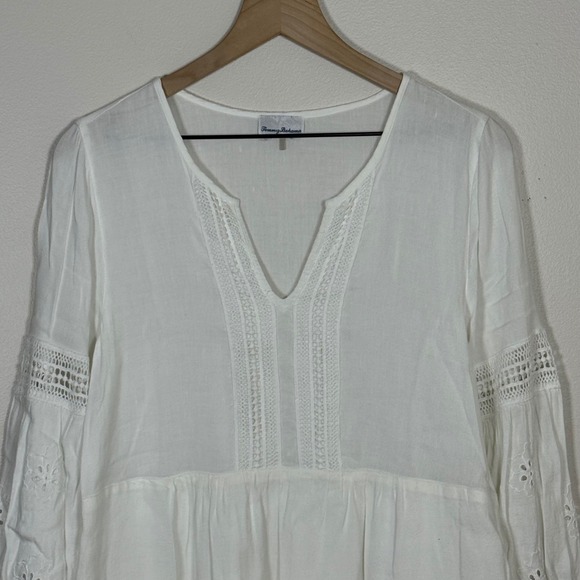 Tommy Bahama Women St. Lucia Linen Blend Dress White Eyelet Resortwear Boho - Picture 4 of 11